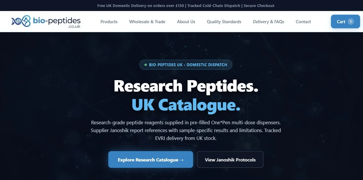 Bio-Peptides UK, a public example of a branded research product storefront